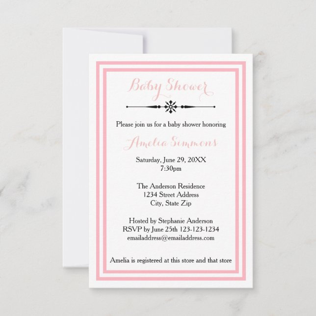 Trim rose double - Invitation Baby shower 3x5 (Devant)