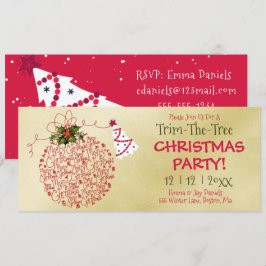 Trim-the-Tree, Red and Gold Weihnachten Party Einladung
