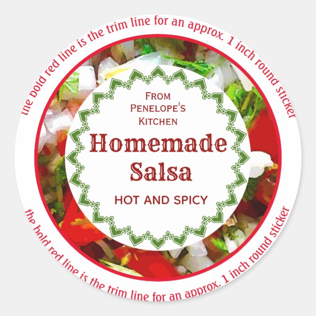 Trimm auf 1 Zoll hausgemachte Salsa Canning Labels Runder Aufkleber (Vorderseite)