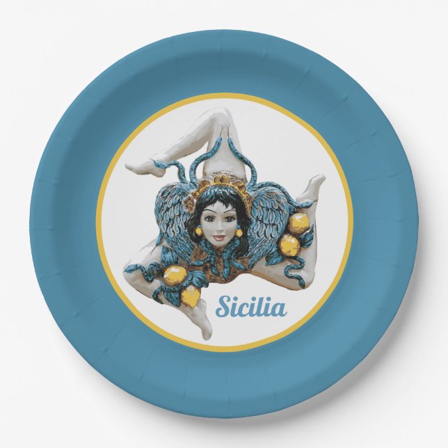 Trinacria of Sicily Three-Legged symbol Sicilia  Pappteller (Vorderseite)