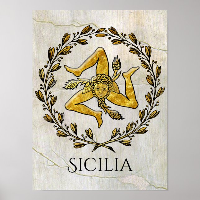Trinacria Olive Wreath Your Text Poster (Vorne)