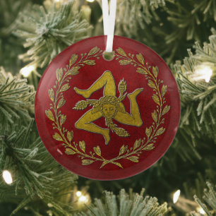 Trinacria sicilienne et ornement en verre de couro