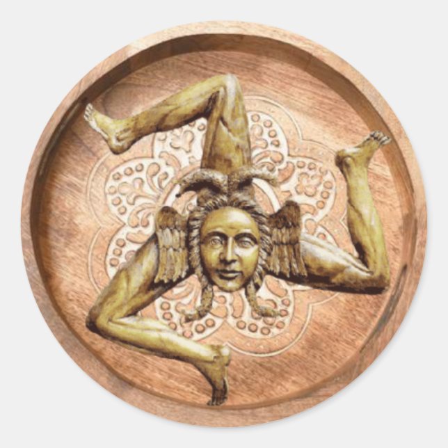 Trinacria-Symbol Siziliens (Imitat Wood) Runder Aufkleber (Vorderseite)