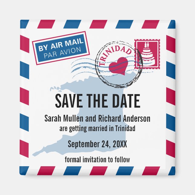 Trinidad Air Mail Wedding Save the Date Magnet (Vorne)