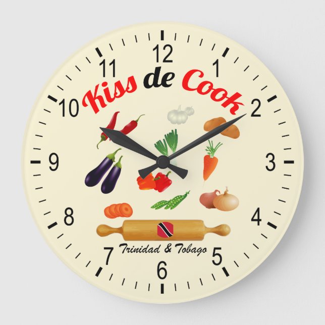 Trinidad and Tobago Kiss The Cook Food Große Wanduhr (Vorderseite)
