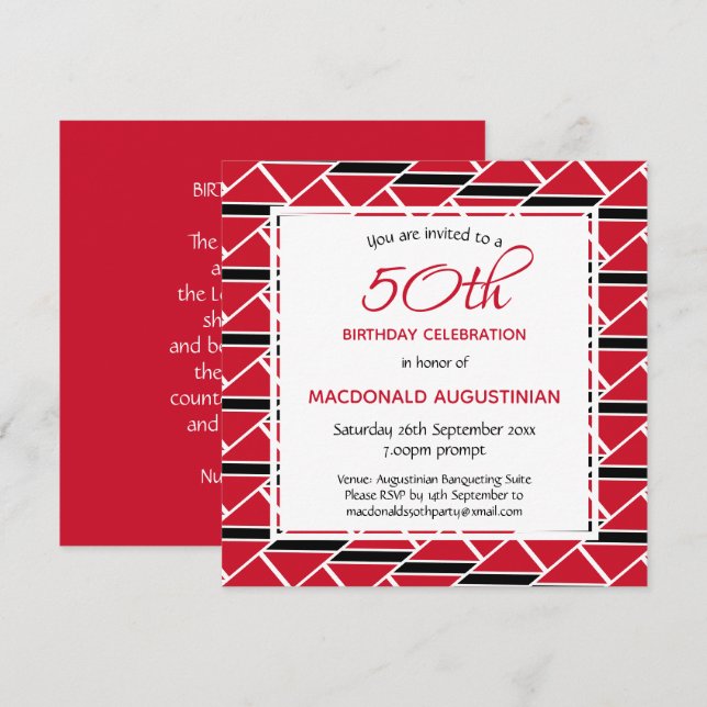 TRINIDAD FLAG Personalisiert 50. Geburtstag Einladung (Vorne/Hinten)