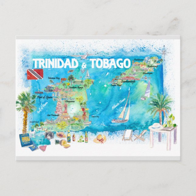 Trinidad und Tobago Antilles Illustrierte Karte (Vorderseite)