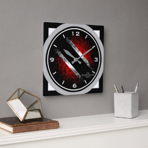 Trinidad und Tobago Dot Pattern Flag Grau Edge Quadratische Wanduhr