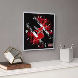 Trinidad und Tobago Flag und Karte GRAU. GRENZE Quadratische Wanduhr