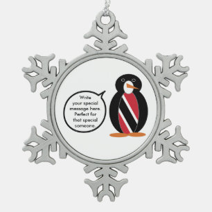 Trinidad und Tobago Flagge Redende Ms. Pinguin Schneeflocken Zinn-Ornament