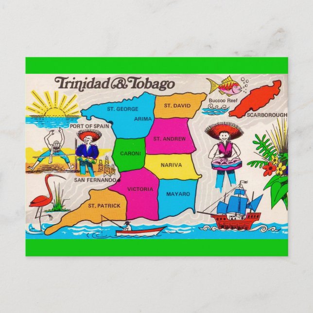Trinidad und Tobago Karte Postkarte (Vorderseite)