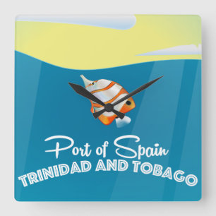 Trinidad und Tobago Port of Spain Reiseplakat Quadratische Wanduhr