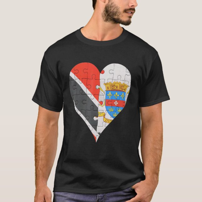 Trinidadian & Tobagoan St Barts Flag Herz T-Shirt (Vorderseite)