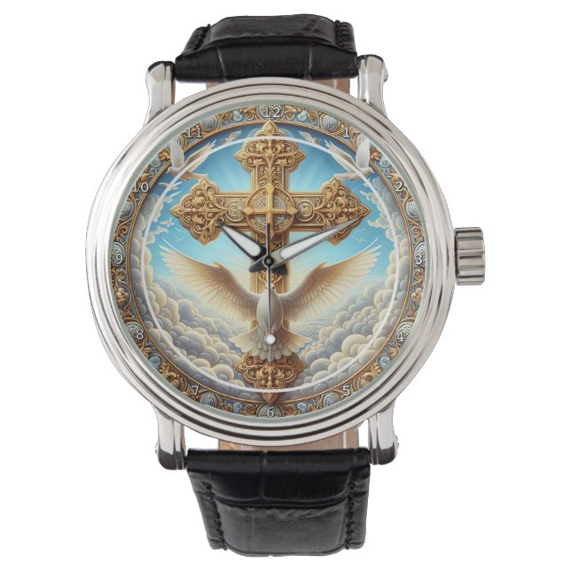 Trinity Dove Cross Golden Wall Armbanduhr (Vorderseite)