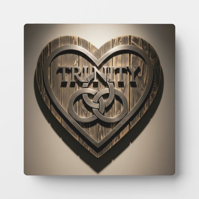 TRINITY-Herz — Rustikales Holzschild Fotoplatte (Vorderseite)