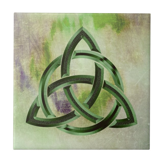 Trinity Knot Celtic Green Grunge Vintag Fliese (Vorderseite)