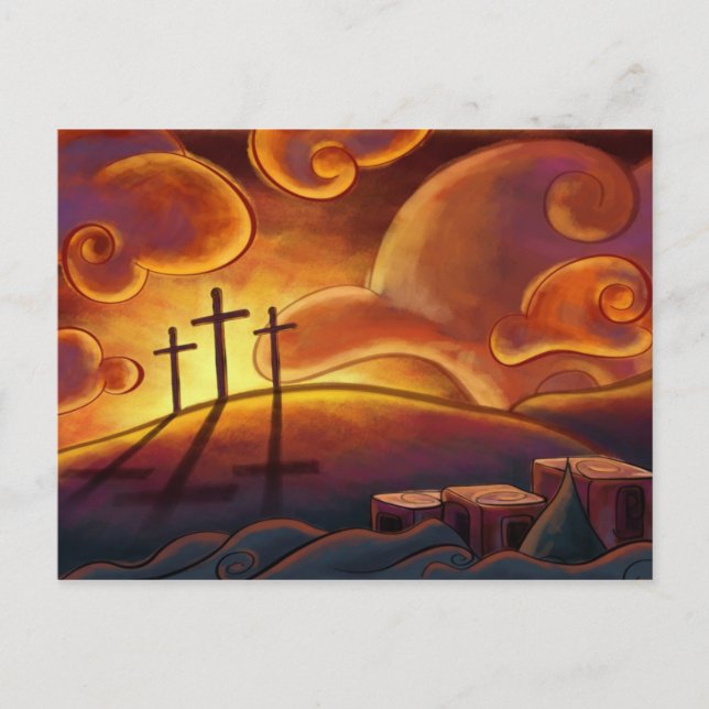 Trinity - Triple Cross bei Sonnenuntergang Postkarte (Vorderseite)