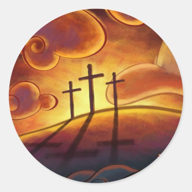 Trinity - Triple Cross on Hill Sunset Stickers (Vorderseite)