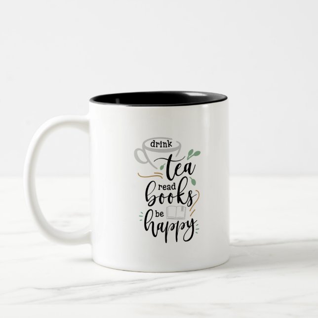 Trink Tee lesen Bücher glücklich sein Zweifarbige Tasse (Links)