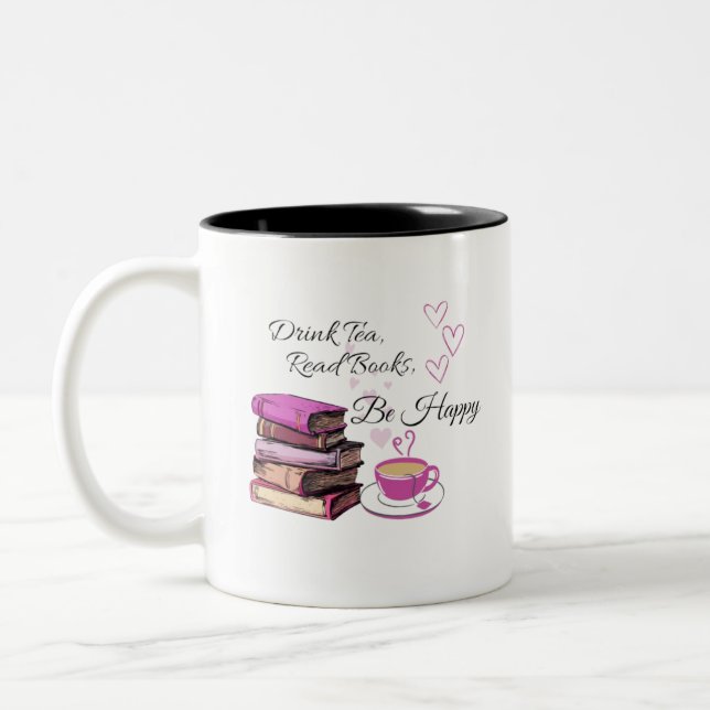 "Trink Tee. Lies Bücher. Sei glücklich! - Gemütlic Zweifarbige Tasse (Links)