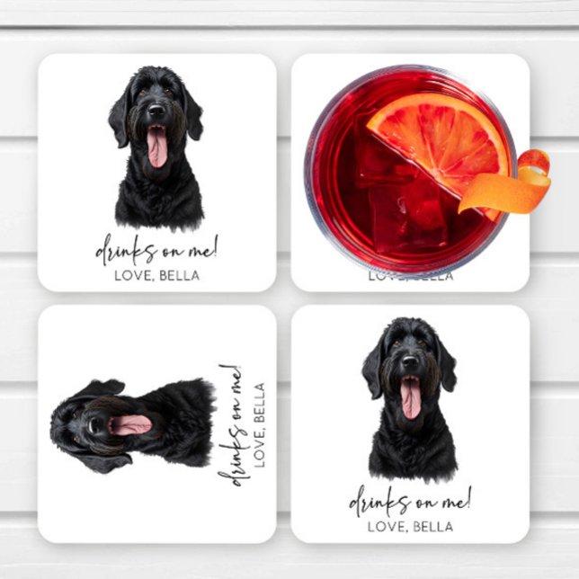 Trinke auf mich! Black Russian Terrier Dog Wedding Rechteckiger Pappuntersetzer (Von Creator hochgeladen)