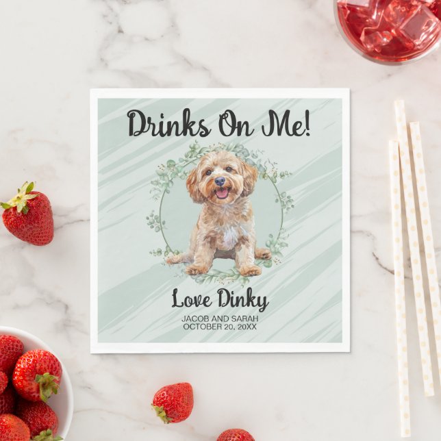 Trinke auf mich! Cockapoo Hunde Hochzeit Serviette (Beispiel)