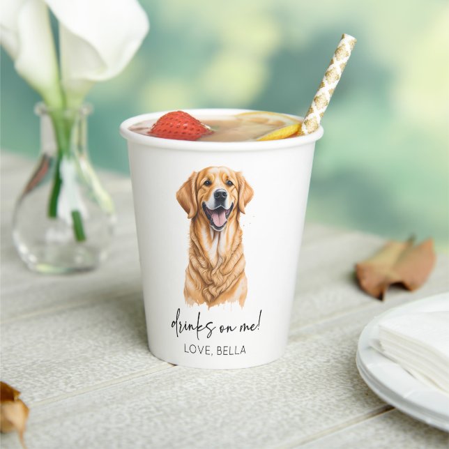 Trinke auf mich! Golden Retriever Hunde Hochzeit Pappbecher (In Situ)