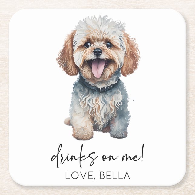 Trinke auf mich! Maltipoo Dog Wedding Rechteckiger Pappuntersetzer (Vorderseite)