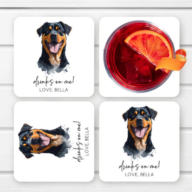 Trinke auf mich! Rottweiler Dog Pet Wedding Rechteckiger Pappuntersetzer (Von Creator hochgeladen)