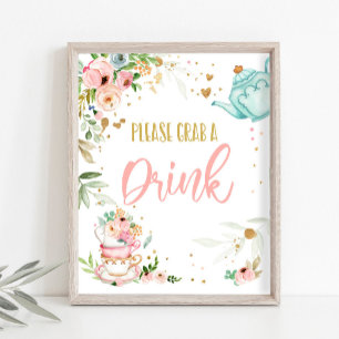Trinke etwas Tea Party Baby Brauen Baby Shower Poster
