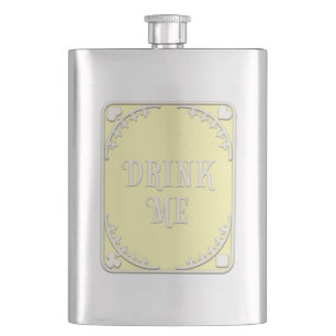 "Trinke Mich" Wunderland-Teeparty-gelbes Emblem Flachmann