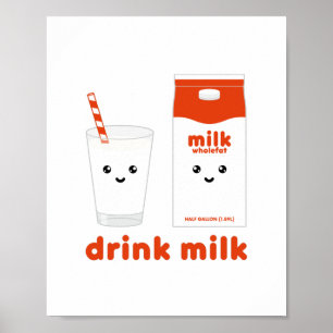 Trinke Milch - Kawaii-Design Poster