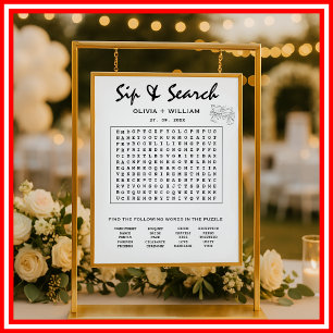 Trinke und suche benutzerdefiniertes Wort-Hochzeit Poster