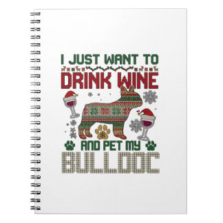 Trinke Wein Bulldogge Hund hässlicher Pullover San Notizblock