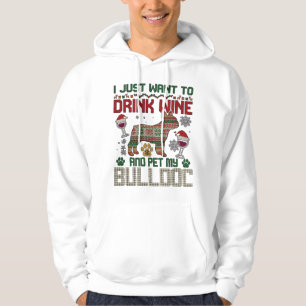 Trinke Wein Bulldogge Hund hässlicher Pullover Wei