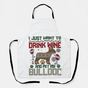 Trinke Wein Bulldogge Hund hässlicher Pullover Wei Schürze