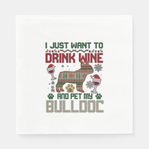 Trinke Wein Bulldogge Hund hässlicher Pullover Wei Serviette