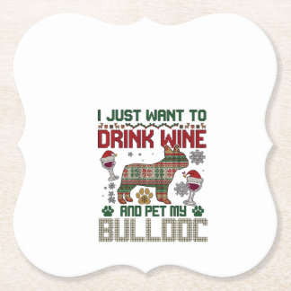 Trinke Wein Bulldogge Hund hässlicher Pullover Wei Untersetzer