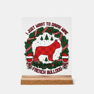 Trinke Wein Französische Bulldogge Hund Rot Karier Acrylschild