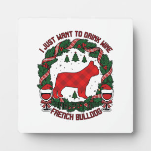 Trinke Wein Französische Bulldogge Hund Rot Karier Fotoplatte