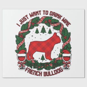 Trinke Wein Französische Bulldogge Hund Rot Karier Geschenkpapier