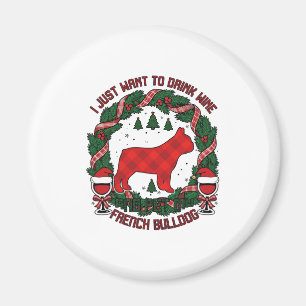 Trinke Wein Französische Bulldogge Hund Rot Karier Magnet