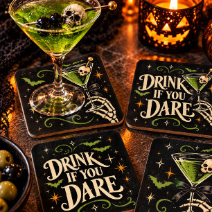Trinke, wenn du wagst Halloween-Cocktail Rechteckiger Pappuntersetzer