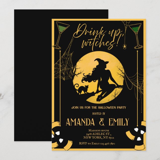 Trinken, Hexen Girls Night Party Halloween Einladung (Vorne/Hinten)