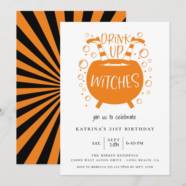Trinken Hexen Halloween Thema Geburtstag Einladung (Vorne/Hinten)