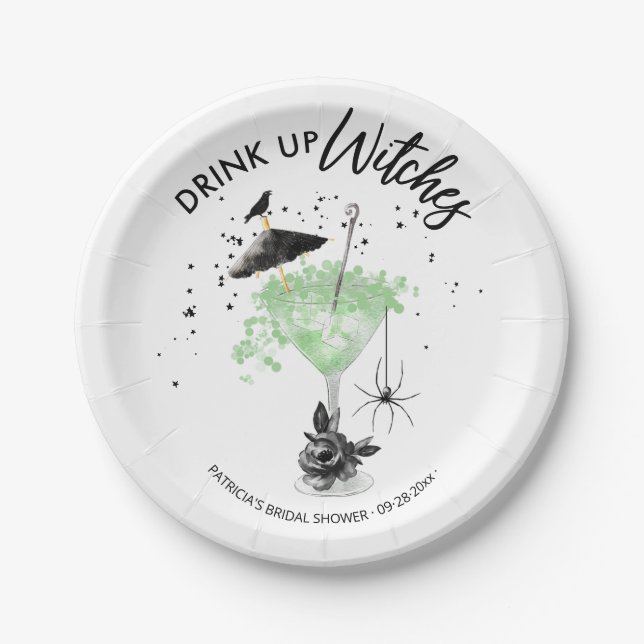 Trinken Sie Hexen Cocktail Halloween Brautparty Pappteller (Vorderseite)
