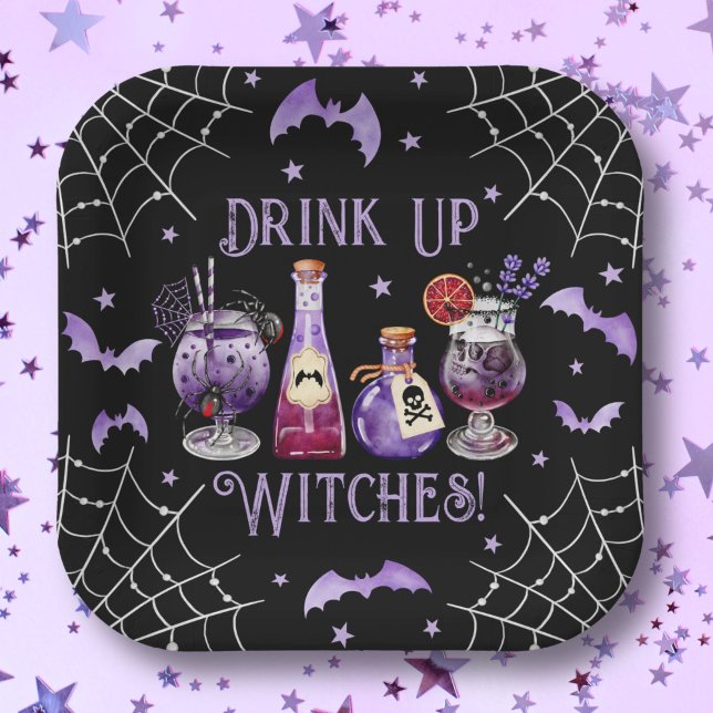Trinken Sie Hexen Cocktails und KostümHalloween Pappteller (Drink Up Witches Cocktails and Costume Halloween Paper Plates)