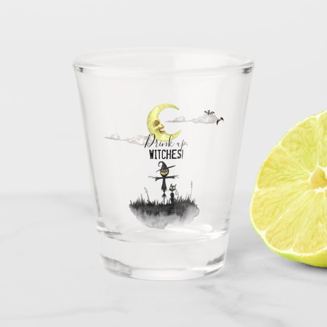 Trinken Sie Hexen leckere Halloween-Szene Wasserfa Schnapsglas (Vorderseite)
