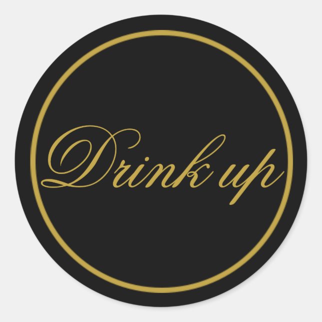 Trinken Sie Hochzeitsaufkleber schwarzes Gold Runder Aufkleber (Vorderseite)