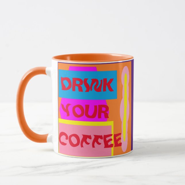 Trinken Sie Ihr Kaffeelogo auf rosa orange-blauem  Tasse (Links)